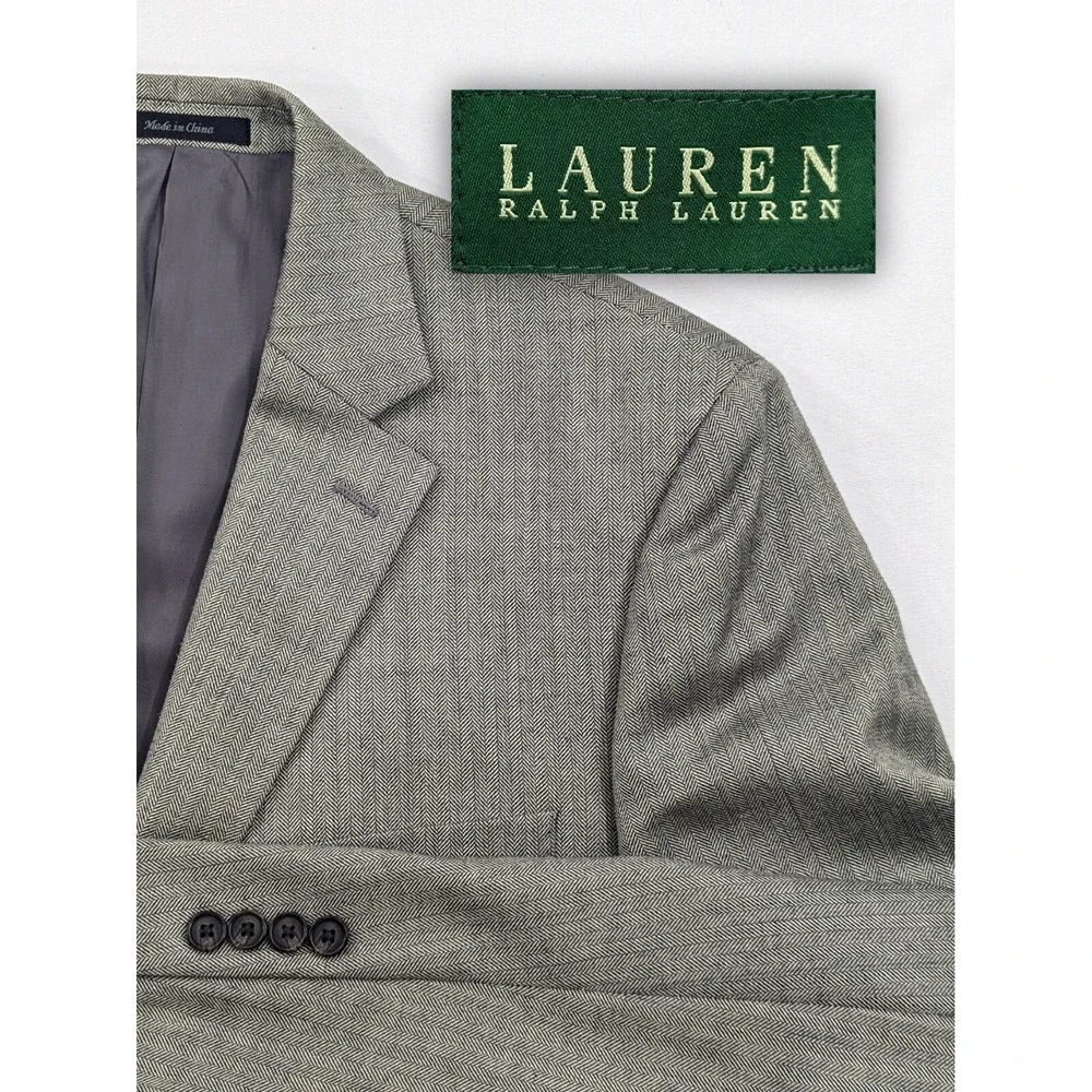 Ralph Lauren Blazer Sports Coat Silk Wool Gray Herringbone Suit Jacket 44R‎ 46